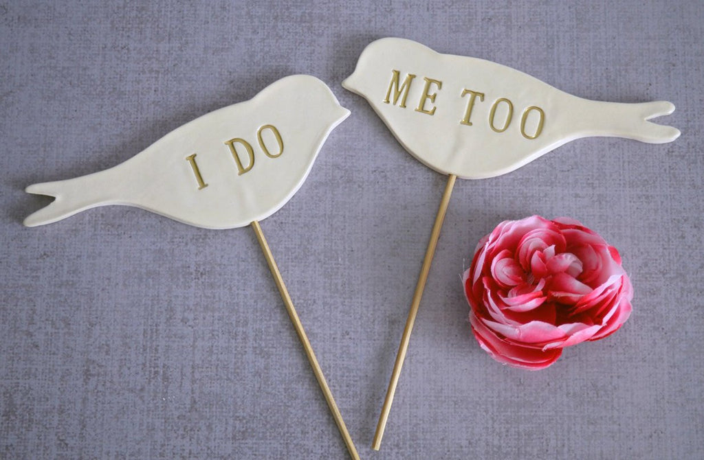 I Do Me Too - Bird Wedding Cake Toppers - READY TO SHIP - Large Size