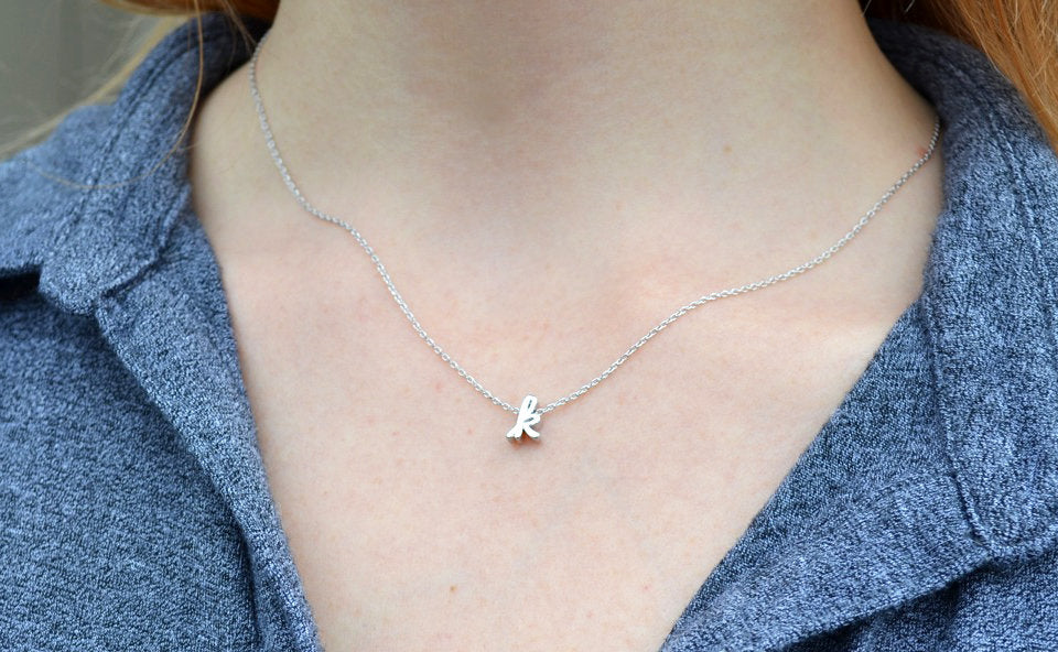 Personalized Letter Necklace, Initial Necklace - Silver or Gold - Script Letter
