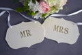Mr. and Mrs. Wedding Sign Set to Hang on Chair and Use as Photo Prop; available in gold or silver