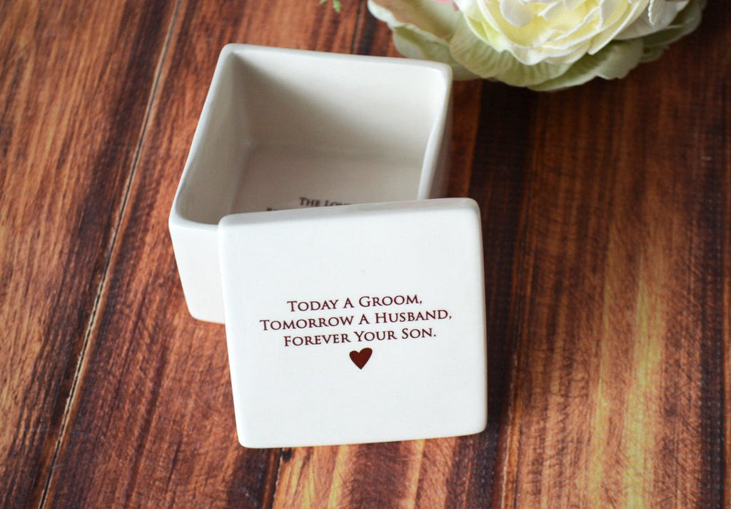 Mother of the Groom Gift - READY TO SHIP - Deep Square Keepsake Box - Today a Groom, Tomorrow a Husband, Forever Your Son